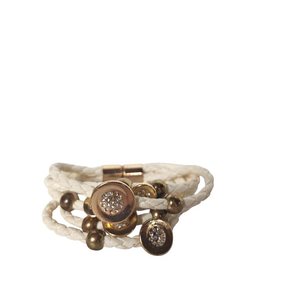 White Rope Wrap Bracelet Gold Tone Beads